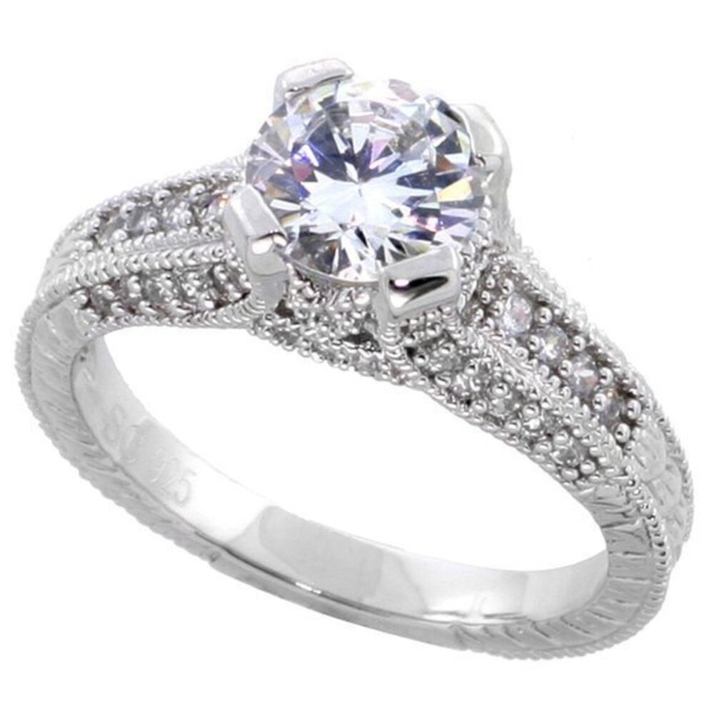 Sterling Silver Vintage Round CZ Engagement Ring